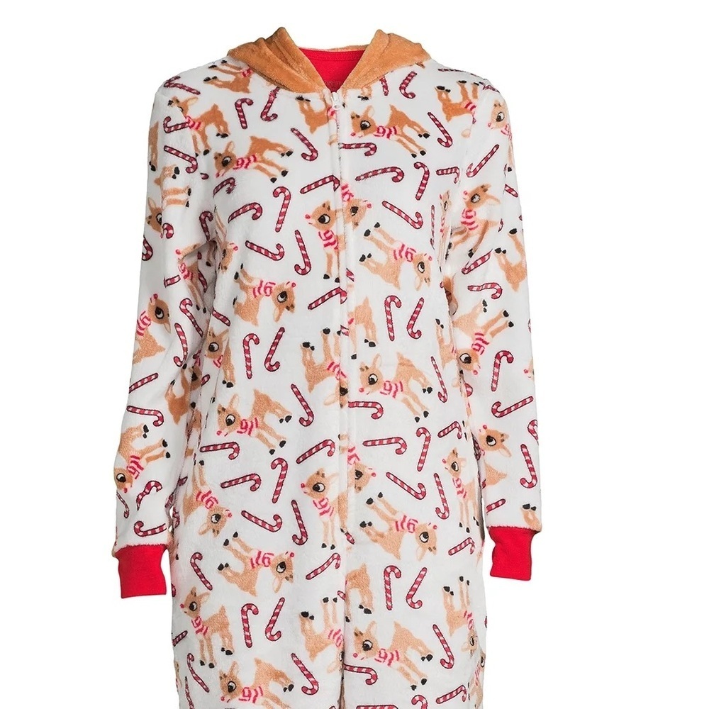NWOT Rudolph the Red-Nosed Reindeer Super Minky Union Suit Pockets Hood - Picture 2 of 4